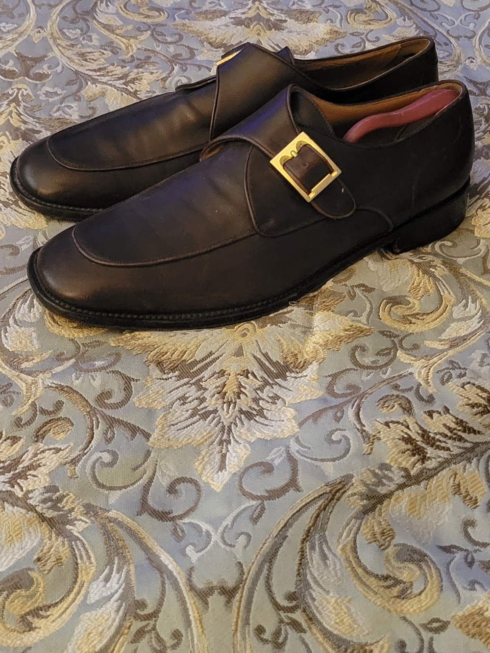 Bally Men's Brown Leather Monk Strap Loafers with Gold Buckle 11